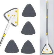 360° Degree Rotatable Adjustable Triangle Cleaning Mop with Glass Squeegee,Automatic Water Squeezing Function,Microfiber Dust,for Wall,Ceiling,Window and Baseboard-White||4 Cloth