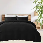 LINENOVA 100% Bamboo Quilt Cover Set Queen Size - Cooling Breathable for Hot Sleepers- Silky Smooth 3pcs Doona Cover Set with Corner Ties & Button Closure - (Black, Queen)
