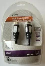 ATIVA High Speed HDMI Cable with Ethernet, 12 ft, *New-Sealed*