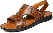[CLSQLXYJZC] Mens Non-slip Open Toe Sandals, Summer Lightweight and Durable Beef Tendon Outsole Beach Sandals, Comfortable Adjustable the Heel Strap Leather Slippers
