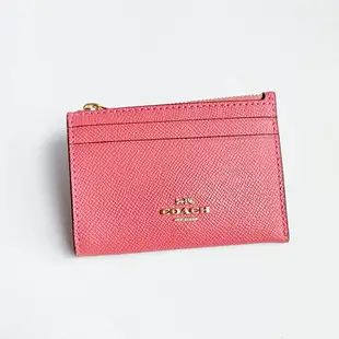 美國百分百【全新真品】COACH 名片夾 88250 logo卡片夾 女 多卡 證件卡夾 零錢包 粉橘色 BO94