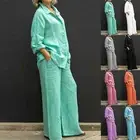 Women's Two Piece Set Buttoned Lapel Shirt and Straight Pants in Solid Color