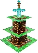 Recheel Pixel Game Style Cupcake Holder, 3-Tier Cardboard Stand, Dessert Tower Display for Birthday Party Supplies Decoration white (RCCS001)
