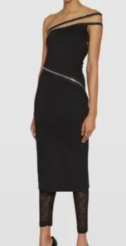 $2695 Dolce & Gabbana Women's Black One-Shoulder Spiral-Zip Midi Dress Size 36
