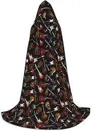 SKKNT Guitars Print Halloween Hooded Cloak Full Length Cape With Hood For Men And Women For Carnival