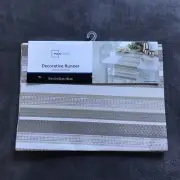 Mainstays Striped White/Beige Decorative Table Runner Size 13" x 72" NEW