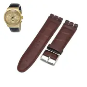 23mm Brown Leather Watch Strap For Swatch XL Irony The Chrono YOG402