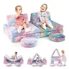 6PCS Modular Kids Play Couch Set Glow in the Dark Fold Out Children Sofa Flannel