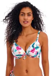 FREYA PALM PARADISE WHITE UNDERWIRE PADDED PLUNGE BIKINI TOP SIZE 30F / 8F
