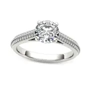 1.20 CT. T.W. Natural Diamond Frame Double Row Antique Vintage-Style Engagement Ring in Solid 14K White Gold