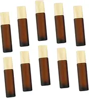 Gogogmee Roll-on Oil Bottle Set 10ml Steel Glass Essential Oil Bottles Thick Glass Design for Perfume Travel Leakproof 10 Pack Brown