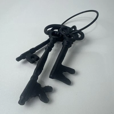 Large Cast Iron Skeleton Jail 3 Keys On Ring Rustic Western Pirate Decor Black