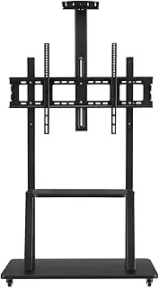 AUSWAY Mobile TV Stand Mount Bracket Trolley 50-98 Inch LED LCD Screen Monitor Television Cart with Media Storage Shelf Wheels Adjustable Freestanding Black