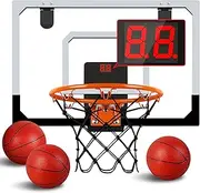 Indoor Basketball Hoop for Kids with Electronic Scoreboard and Sounds Mini Basketball Hoop Set with 3 Balls for Door & Wall for Adults Boys Teens 3 4 5 6 7 8 9 10 11 12