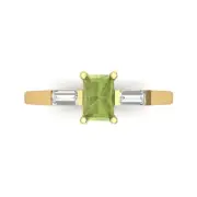 1.05 Emerald 3 stone Real Peridot Promise Bridal Wedding Ring 14k Yellow Gold