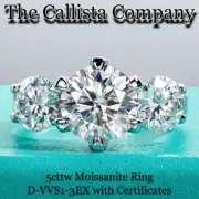 THE CALLISTA COMPANY, 5.0 CTTW MOISSANITE RING D-VVS1-3EX GRA CERTIFIED SZ 7 ✓