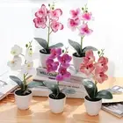 Potted Orchids Artificial Orchid Rose White ABS Material Orange-red Office