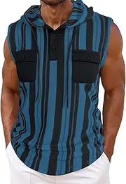 [Generic] Striped Polo Shirts Mens Sleeveless Light Blue Shirt Sleeveless Blue Hawaiian Adult Funny with Buttons Designer Tee Loose Fit Polka Dot Men's Casual Tops & T-Shirts Dress Regular Fit