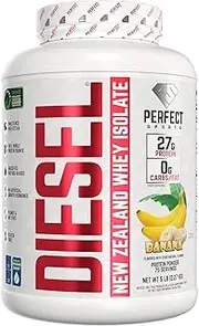 PERFECT SPORTS Diesel 100% New Zealand Whey Protein Isolate | Stevia Sweetened, No Artificial Ingredients, Keto | 0g Carb, 0g Fat, 27g Protein | 5 Pounds (Banana)