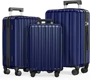 [SHOWKOO] Luggage Sets 3 Piece 100% PC Ultra Tough Hardside Expandable Suitcases Sets with TSA Approved Lock Double Spinner Wheels (20in/24in/28in, Blue)