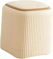 Generic Mini Desktop Trash Can Small Recycle Bin Versatile Push Button 13.5x13.5x14.5cm for Bathroom Lightweight, Beige