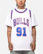 [MITCHELL & NESS] Mitchell & Ness Chicago Bulls Dennis Rodman #91 'Flags Collection' Jersey White - Size XL XL White