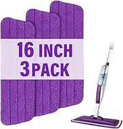 16.5 inch Mop Pads Refills, 3 Pack Microfiber Reusable Replacement Mop Pads Flat Replacements Heads for Wet Or Dry Floor Cleaning and Scrubbing, Purple Cloth
