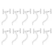 10Sets Slide on End Clasps, 16mm Tube Slider Crimp Cord Ends, Silver Tone