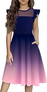 [Flypigs] Girls Dresses Summer Formal Party Wedding Ruffle Sleeve Mesh A Line Dress with Pockets