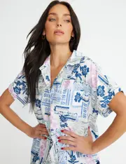 Rockmans Linen Blend Printed Shirt