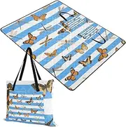 Yoogain Beach Blankets Sandproof Outdoor Beach Picnic Blanket for Ground Couples Gift Blue White Striped Butterfly Dragonfly 60x80in