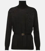 [Valentino] Valentino Belted virgin wool turtleneck sweater AU 10 black