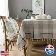 Neelvin Rustic Rectangle Burlap Thick Tablecloth Cotton Linen Table Linens Ta