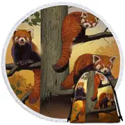 Cute Animals Art Red Pandas Round Beach Towel