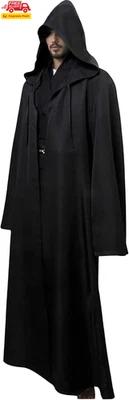 Hooded Cloak Halloween Medieval Costumes Wizard Robe Cape Men Knight Fancy Cool