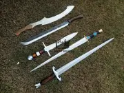 Set Of 5 Handmade Carbon Steel Full Tang Hunting Swords With Sheath Medieval