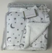 NWT Koala Baby Grey And White Moon Stars Patchwork Faux Fur Plush Sherpa Blanket