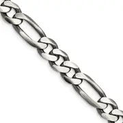 26 Inch Sterling Silver Antiqued 7.75mm Figaro Chain