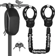 Honszex E Scooter Lock, Black, Handcuff Lock with Key, High Security, Rubber Lock Sleeve, 60cm Chain, Portable Hanging Bag