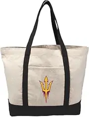 Campus Lab Collegiate Primary Logo Canvas Tote Bag With External Pocket, Reusable Shoulder Bag for Shopping, Beach