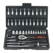 46pcs Car Repair Tool Kit, 1/4-Inch Socket Set, Ratchet & Torque Wrench Combo