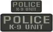 Police k9 Unit embroidery patches 3x8.5 and 2x5 hook grey thread black back