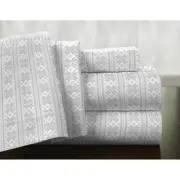 Gray Grey White Fair Isle 4 pc Flannel Sheet Set Twin XL Full Queen Cal King Bed