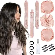 CLIONE 3 Sets Overnight Heatless Curls Blowout Rods Silk Hair Curlers to Sleep in Satin Heatless Curling Set Zero Heat Bun Bons with Bonnet Cap No Heat Headband Roller Wrapper FPink
