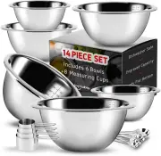 14 Piece Mixing Bowls with Measuring Cups and Spoons Set - Premium Stainless