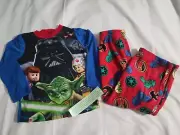 Sz XS NWT Boys Lego Star Wars Fleece Shirt & Pants 2 Pc Pajamas Set ~ Blue & Red