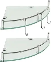 Bathroom Shelves, Glass Shelf Wall Mounted Floating Glass Corner Shower Shelf with Stainless Steel Rail Glass Organizer for Bathroom (2 Packs）