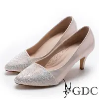 在飛比找momo購物網優惠-【GDC】真皮典雅水鑽低跟尖頭鞋-粉色(727153)