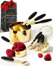 Black and Gold Measuring Cups and Spoons Set - 8PC Stainless Steel Measuring ...