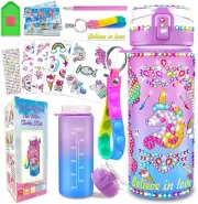 DIY Water Bottle Kit for Girls Unicorn Craft Set with Gems Kids Gift Age 4-10